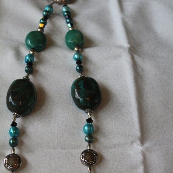 Sterling Silver, Natural Turquoise 24 " Necklace - Picture 3 of 11